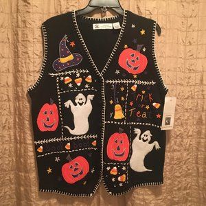 Halloween Sweater Vest with Pumpkins -  Medium